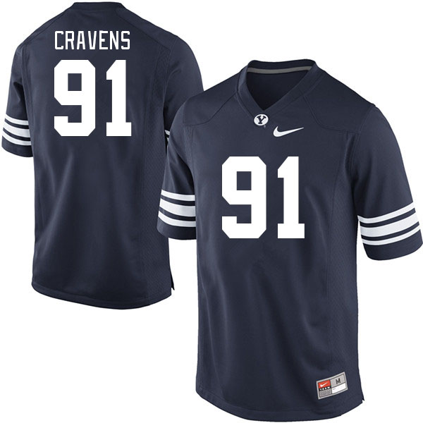 Men #91 Jackson Cravens BYU Cougars College Football Jerseys Stitched-Navy